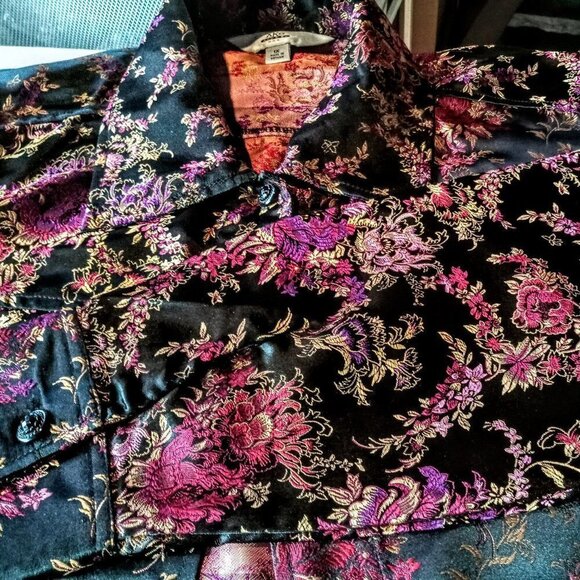 AKS Magenta Pink Black Chinese Brocade Jacket - Picture 5 of 7